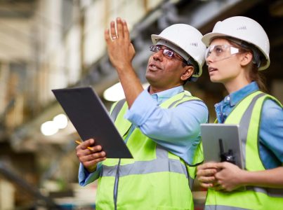 MAle engineer showing the project to his colleague